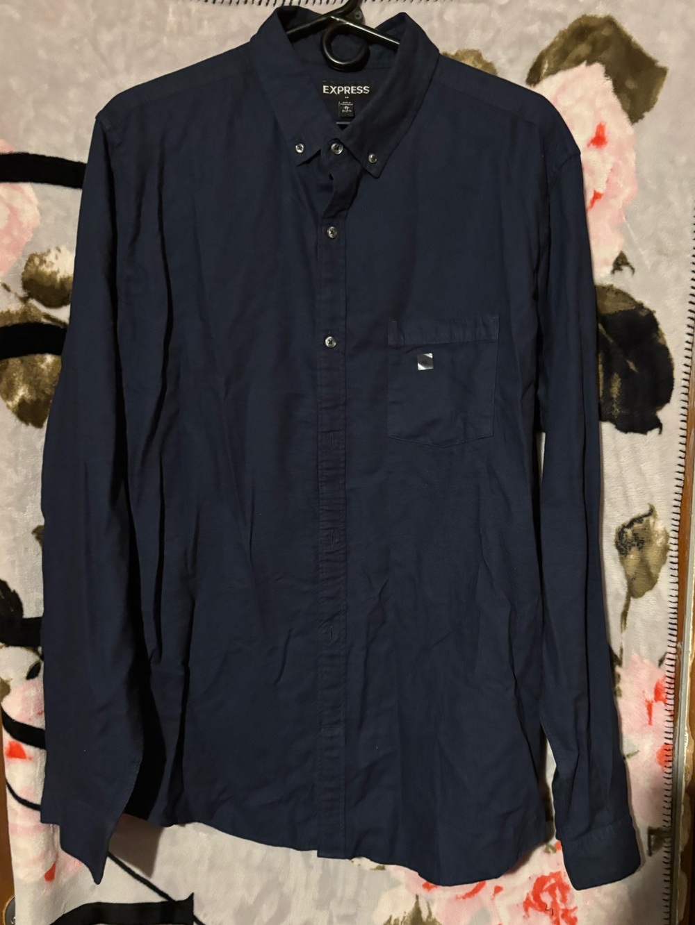 Express Men's Navy Button-Down Dress Shirt